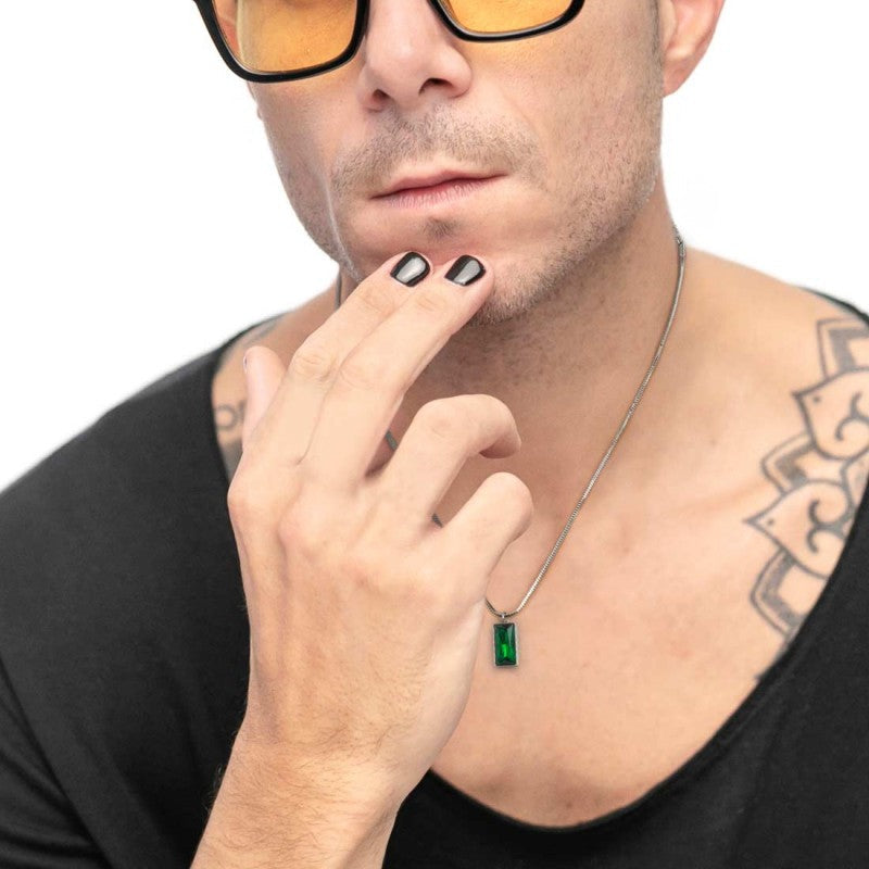 Collana catena snake quadrata cristallo baguette centrale - Gioielleria Fondente