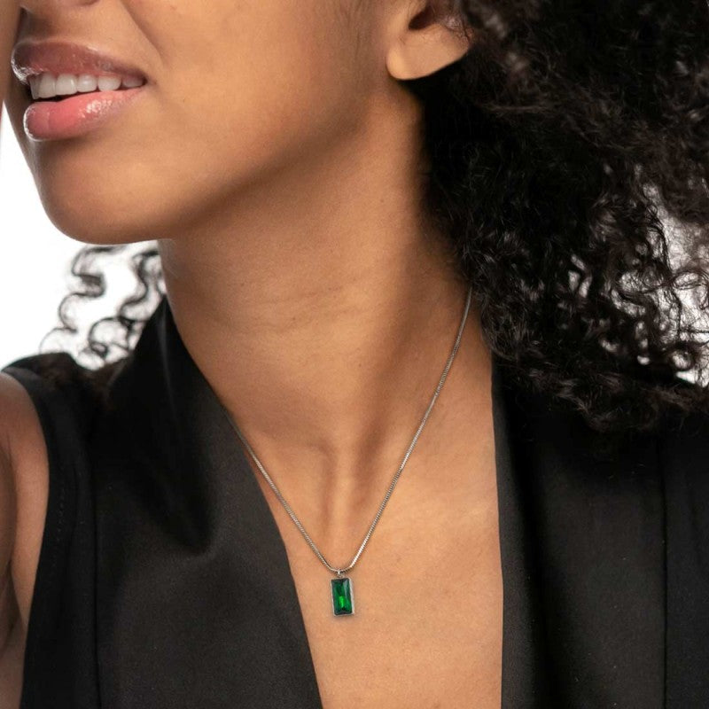 Collana catena snake quadrata cristallo baguette centrale - Gioielleria Fondente