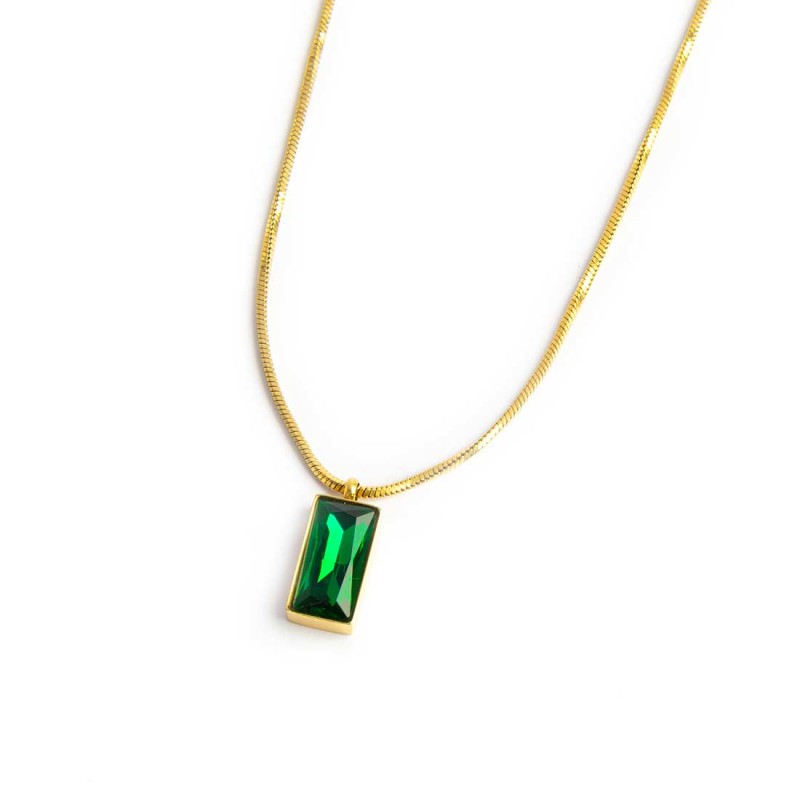Collana catena snake quadrata cristallo baguette centrale - Gioielleria Fondente