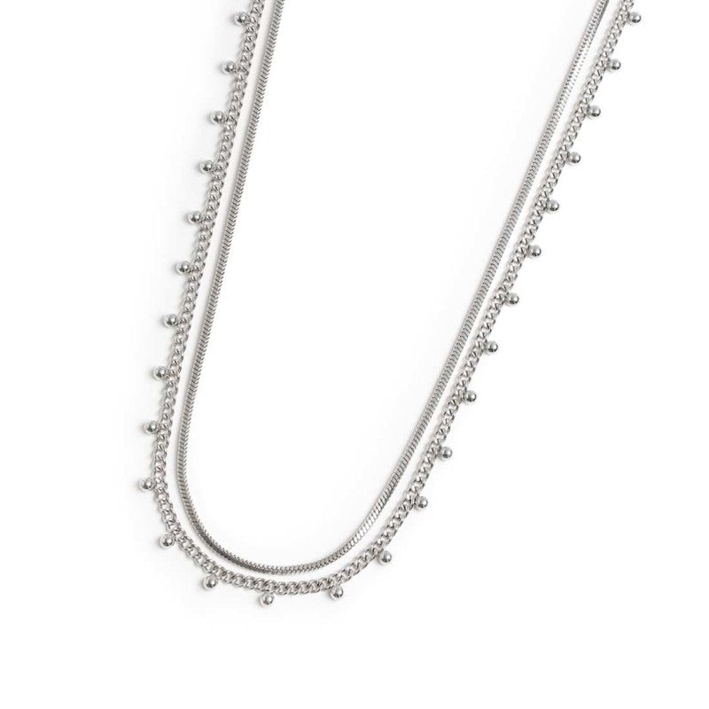 Collana doppia catena snake e grumetta con sfere