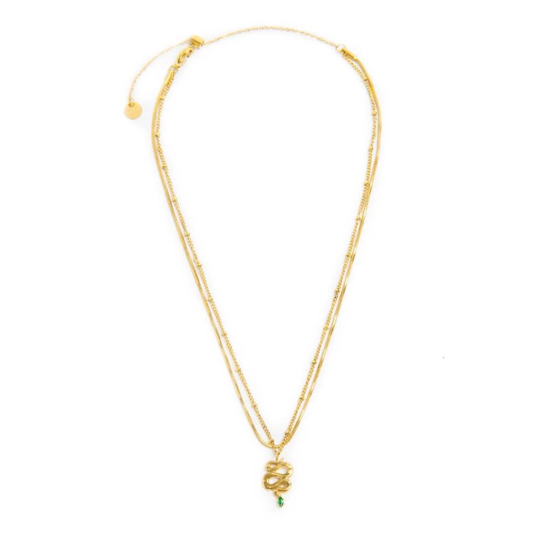 Collana doppia catena snake quadrata con serpente pendente - Gioielleria Fondente