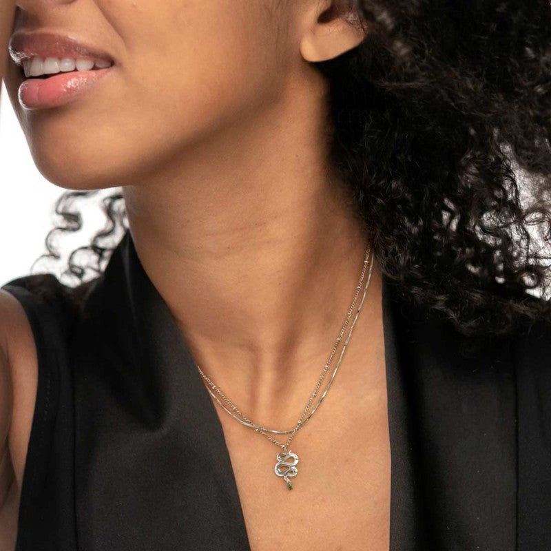 Collana doppia catena snake quadrata con serpente pendente - Gioielleria Fondente