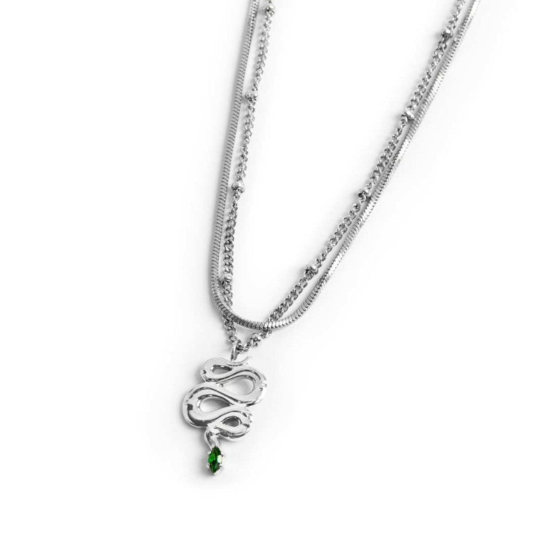 Collana doppia catena snake quadrata con serpente pendente - Gioielleria Fondente