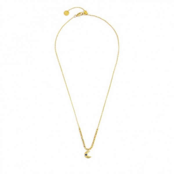 18CN090G COLLANA LUNA PENDENTE CON ZIRCONE BLU ED EMATITE SFACCETTATA