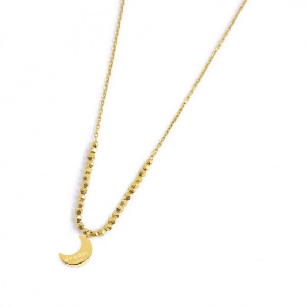 Collana Luna Pendente Con Zircone Blu Ed Ematite Sfaccettata - Gioielleria Fondente