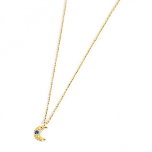 Collana Luna Pendente Con Zircone Blu - Gioielleria Fondente