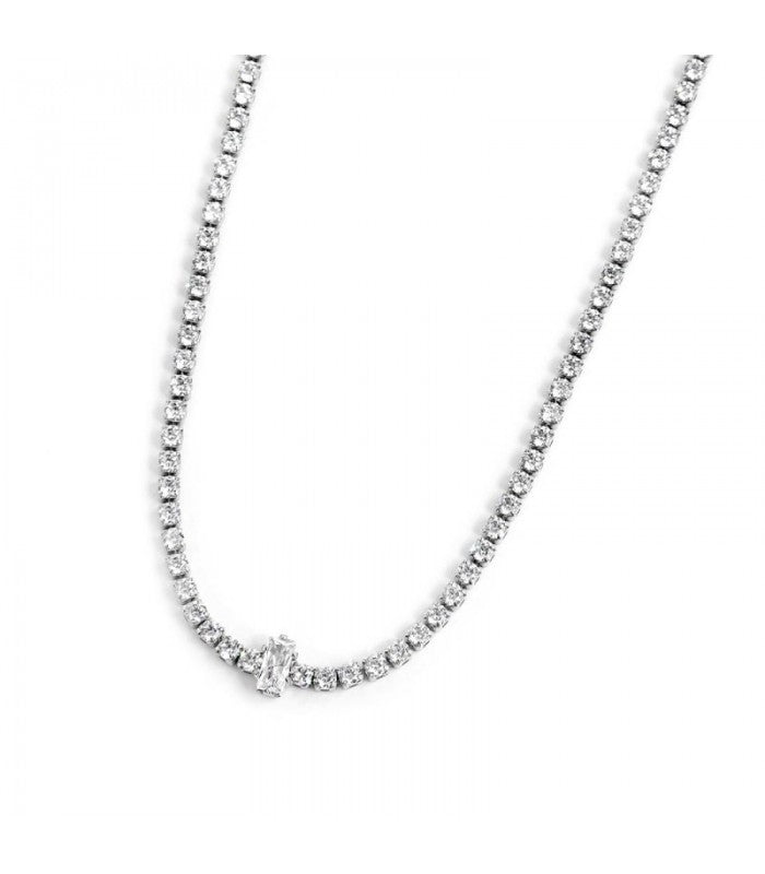 2co0076-w Collana tennis zirconi bianchi e zircone baguette centrale
