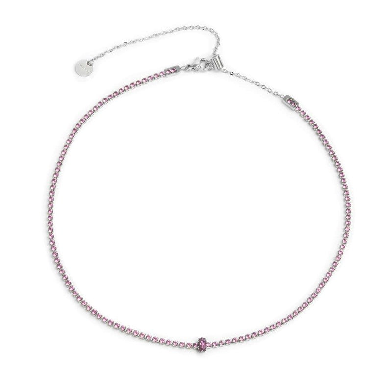 Collana tennis con zirconi e zircone centrale baguette - Gioielleria Fondente