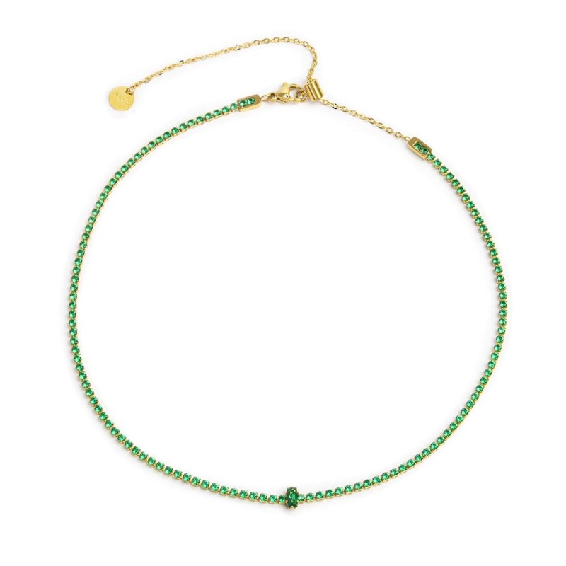 Collana tennis con zirconi e zircone centrale baguette - Gioielleria Fondente