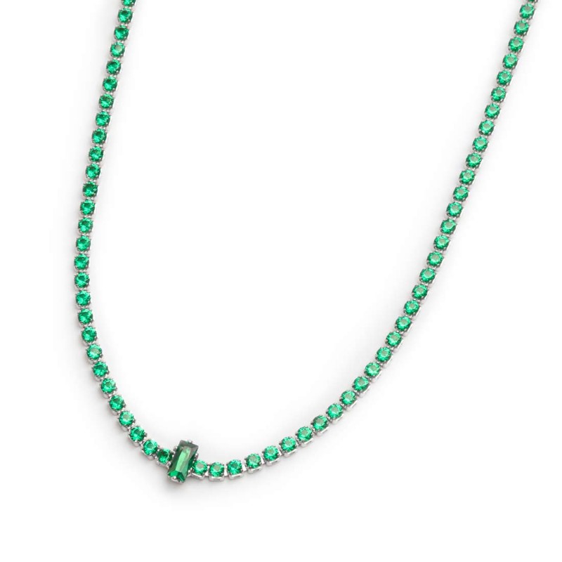 Collana tennis con zirconi e zircone centrale baguette - Gioielleria Fondente