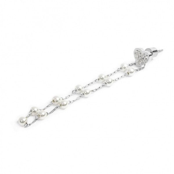 15OR015-W ORECCHINO CATENA CON PERLE E CUORE