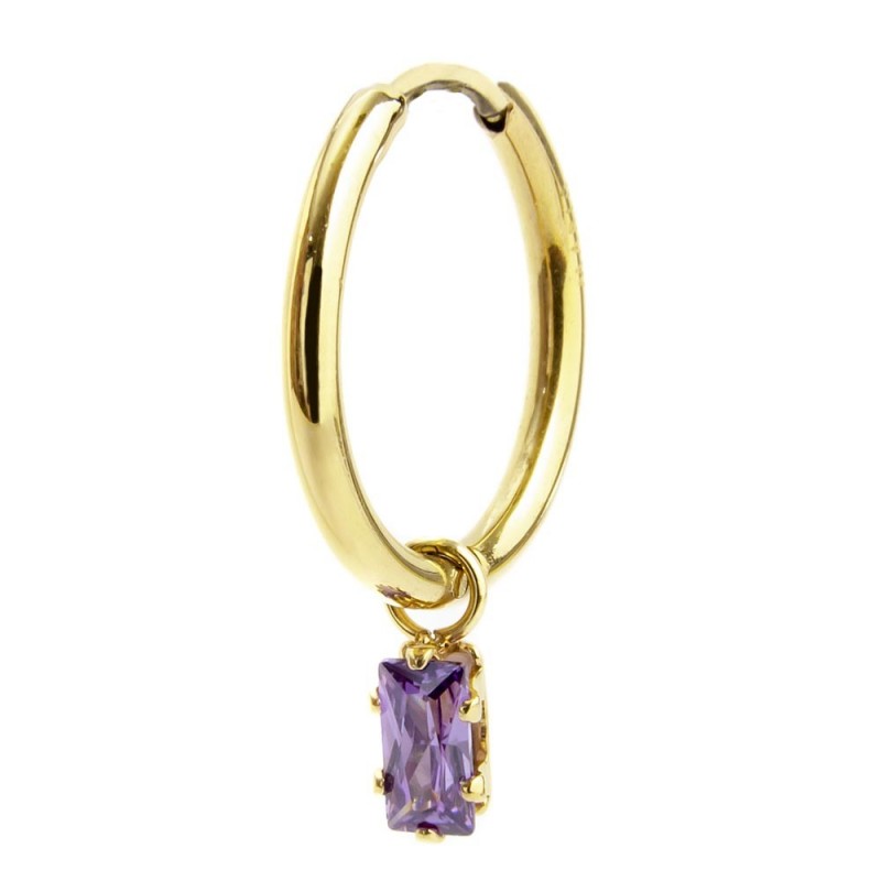 2or0090g-p Orecchino a cerchio con cristallo baguette colore viola pendente