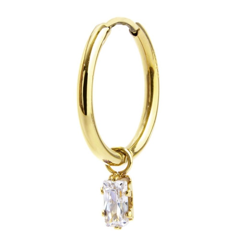 2or0090g-w Orecchino a cerchio con cristallo baguette colore bianco pendente
