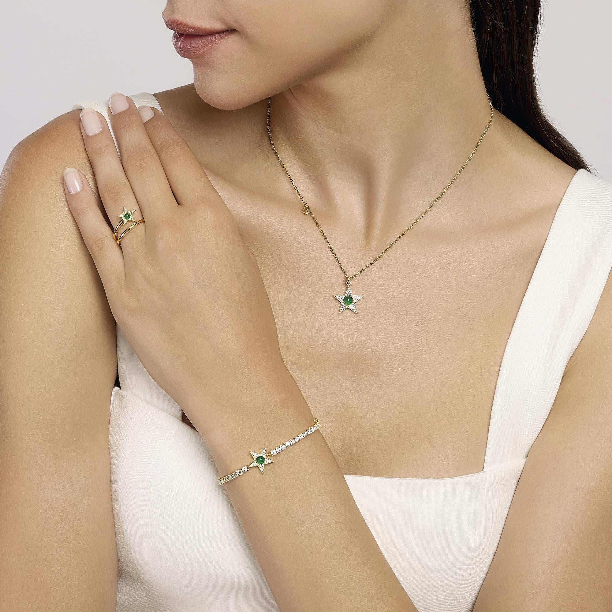 Anello stella dorato con agata verde STARLET - Gioielleria Fondente