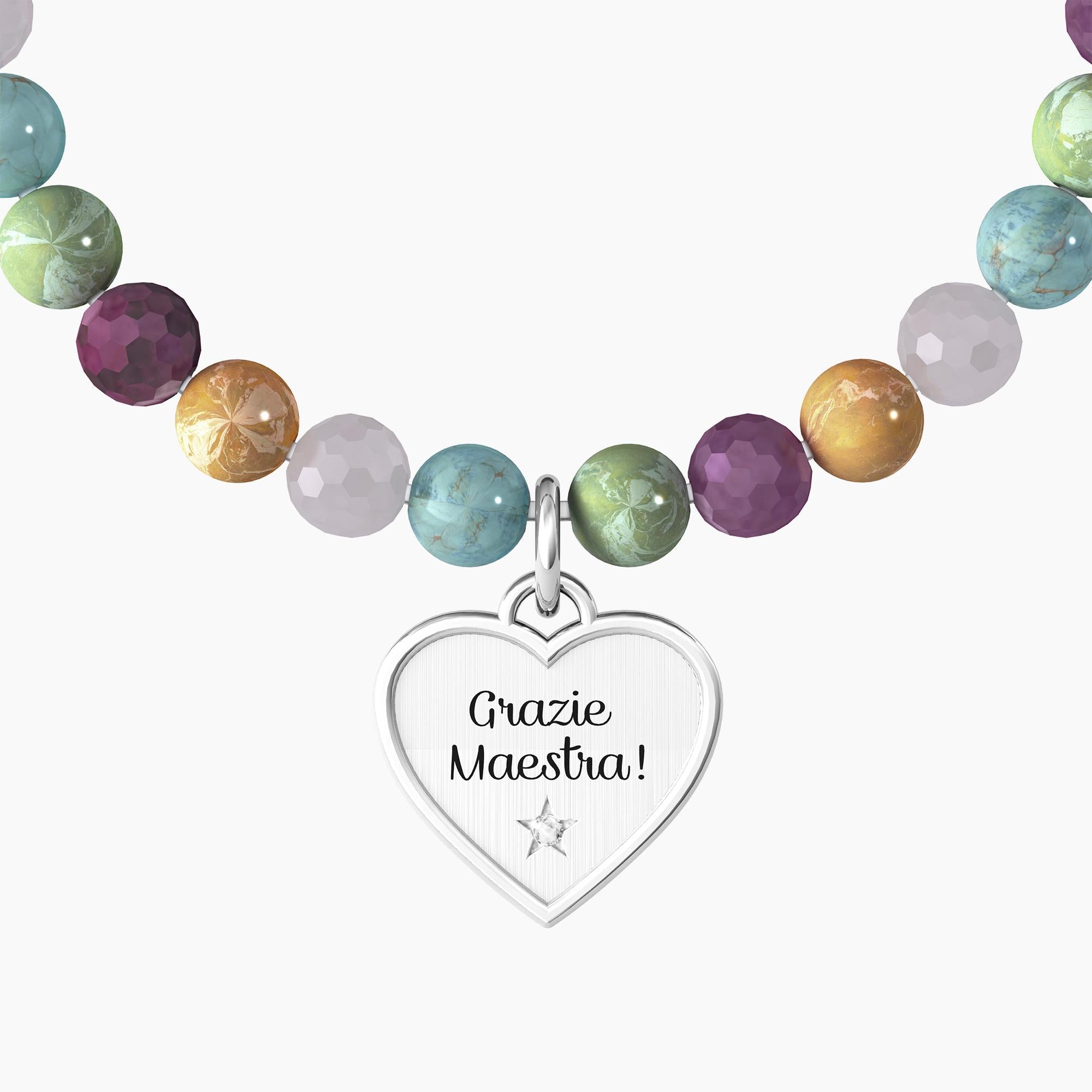 Bracciale elastico maestra con pietre colorate "CUORE | GRAZIE MAESTRA" - Gioielleria Fondente