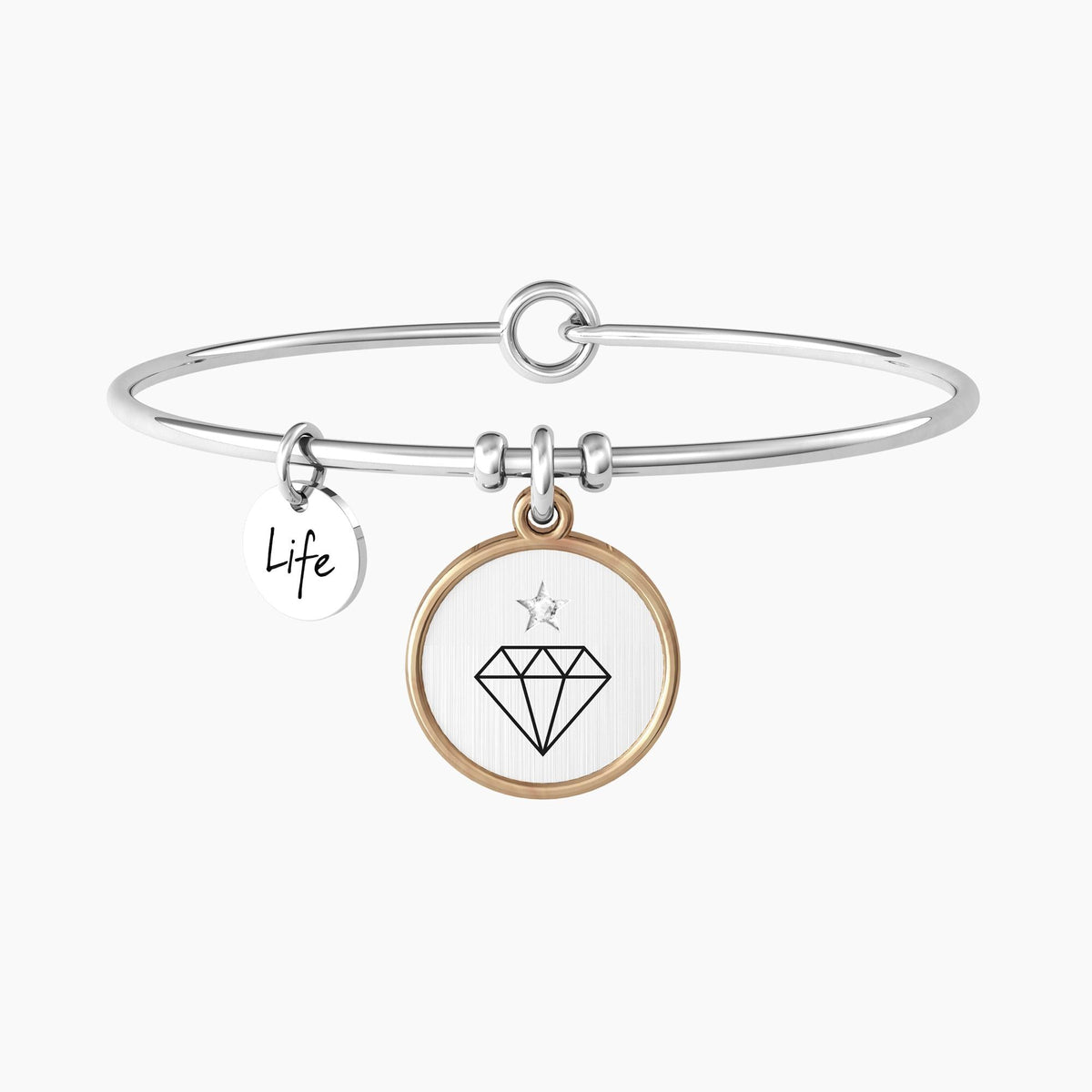 Bracciale rigido amica con ciondolo tondo "WHO FINDS A FRIEND FINDS A TREASURE" - Gioielleria Fondente