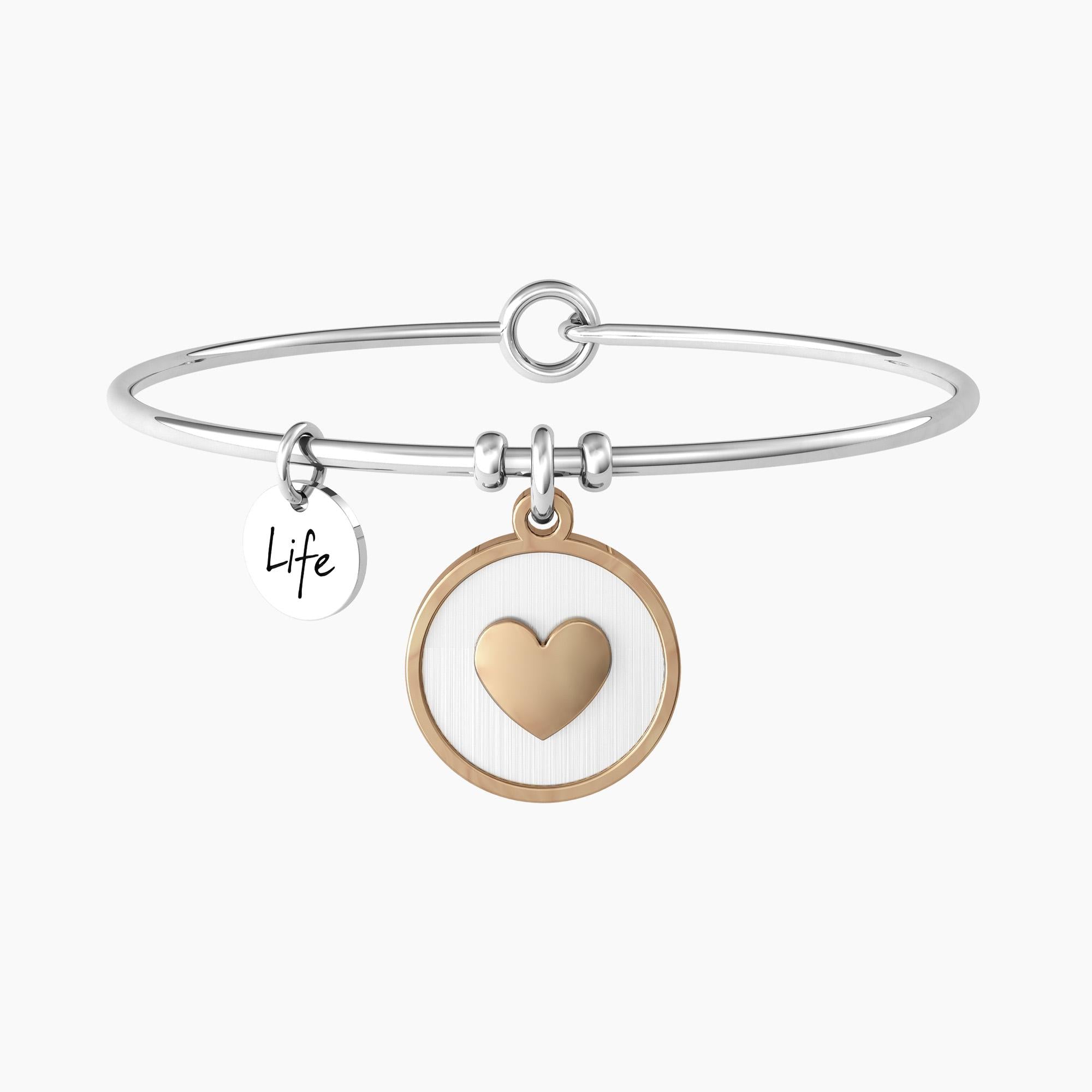 Bracciale rigido mamma con ciondolo cuore e frase "CUORE | MAMMA SEI IL MONDO" - Gioielleria Fondente