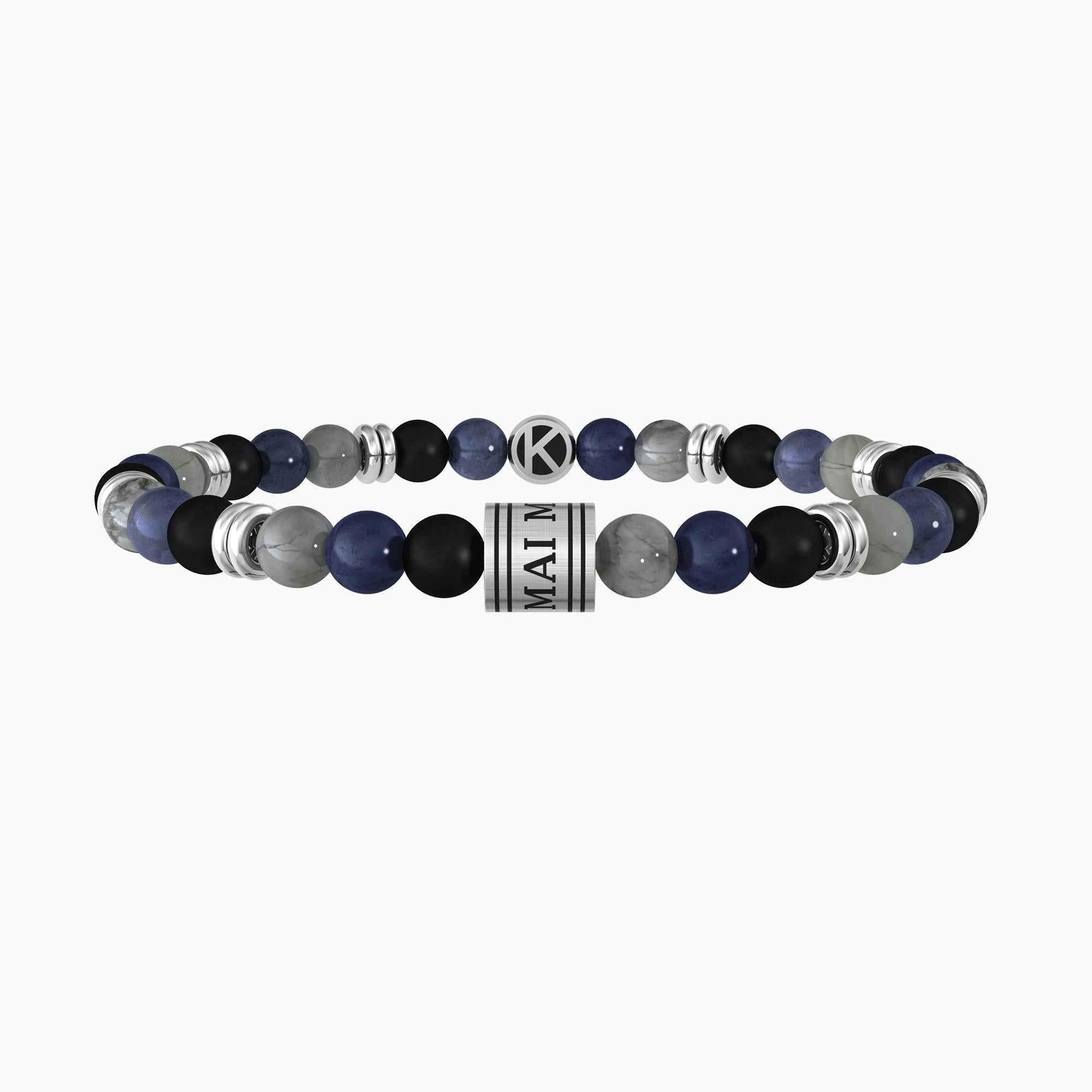 Bracciale elastico con pietre colorate e charm "MAI MOLLARE!" - Gioielleria Fondente