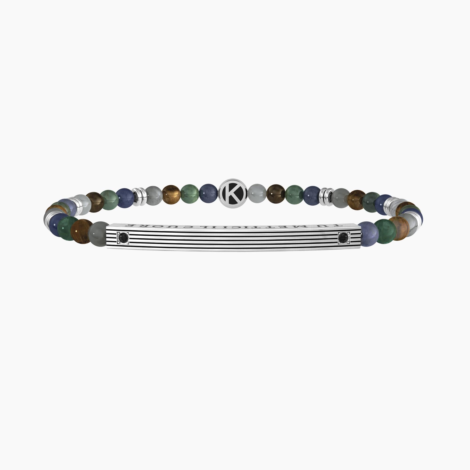 Bracciale  con pietre colorate e piastra rettangolare "TU METTICI IL CUORE" - Gioielleria Fondente