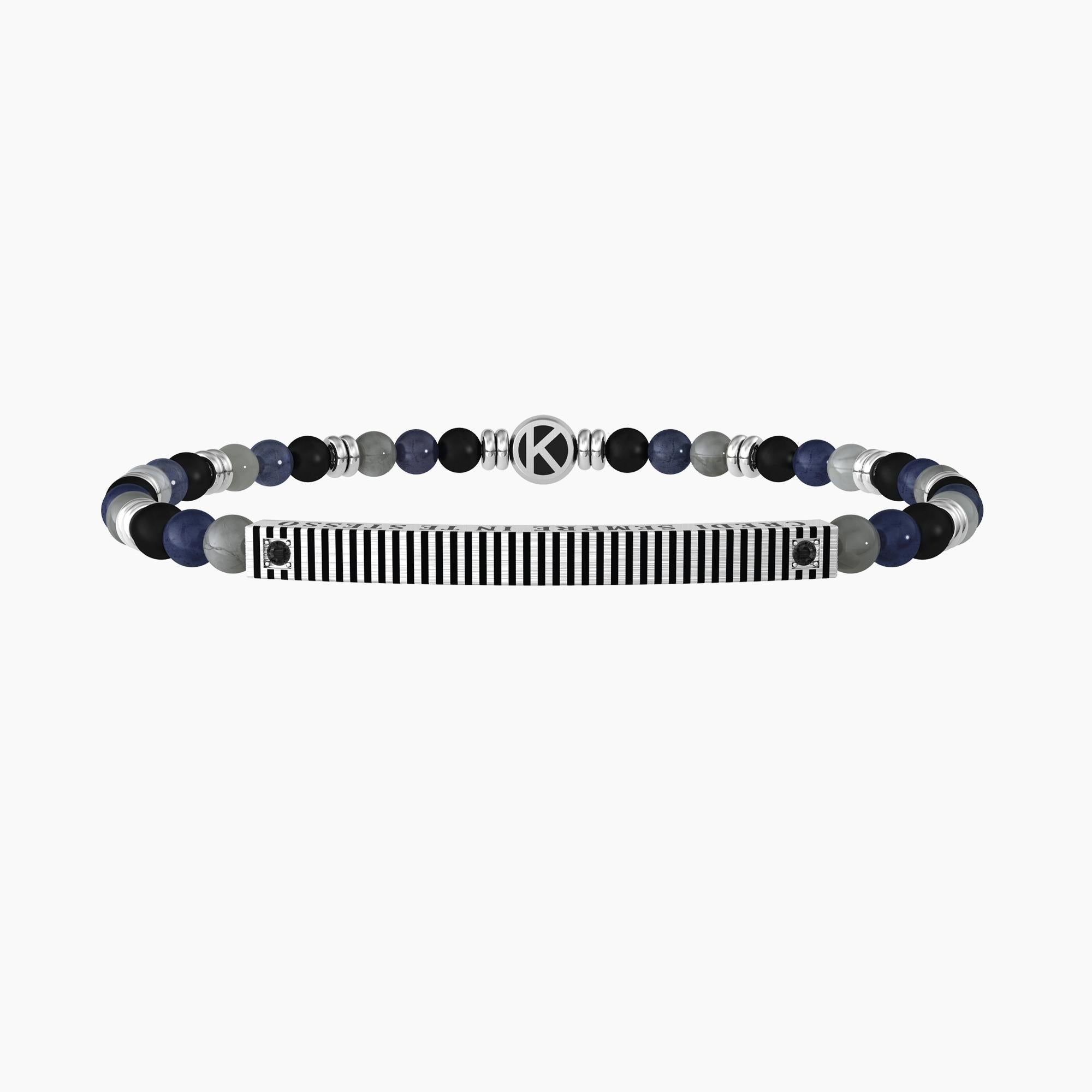 Bracciale elastico con pietre e piastra "CREDI SEMPRE IN TE STESSO" - Gioielleria Fondente