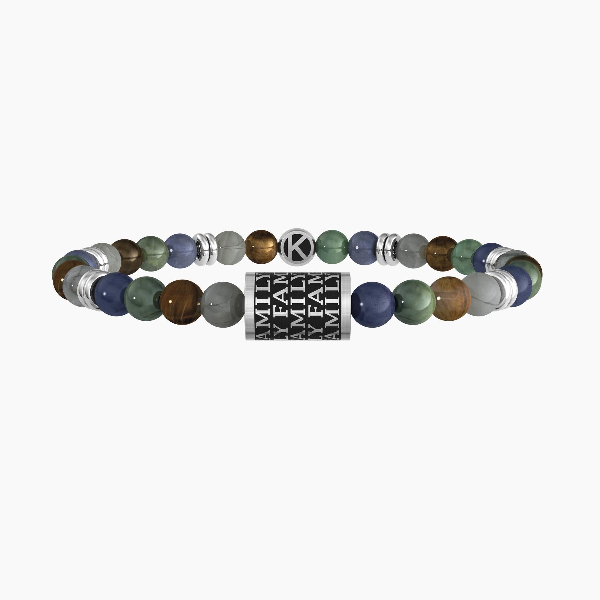 Bracciale elastico con pietre multicolor e charm "MY FAMILY" - Gioielleria Fondente