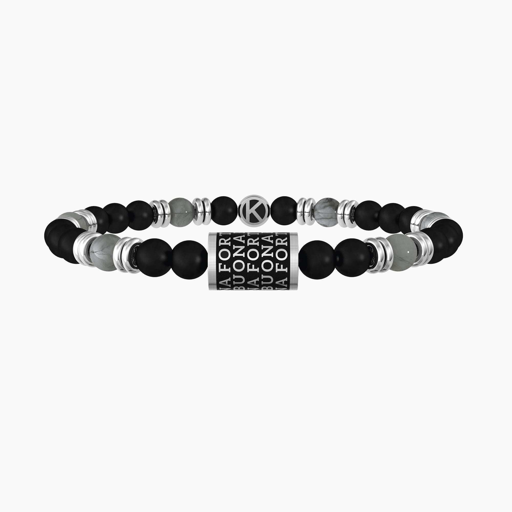 Bracciale buona fortuna con charm e agata nera "BUONA FORTUNA" - Gioielleria Fondente