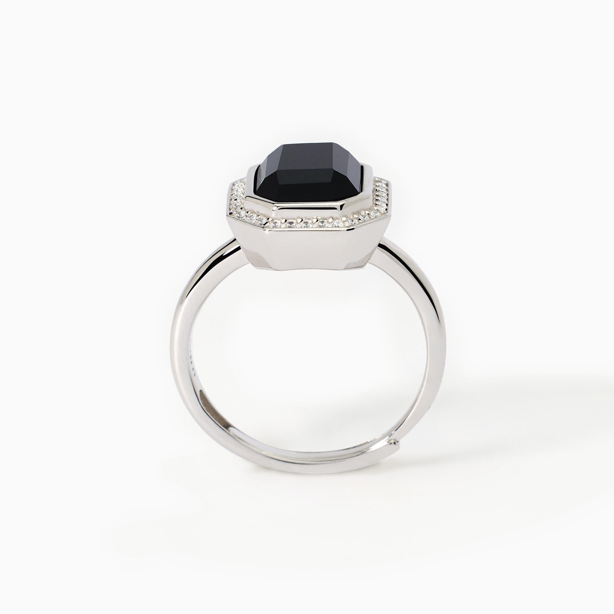 Anello taglio ottagonale con agata nera JETSET - Gioielleria Fondente