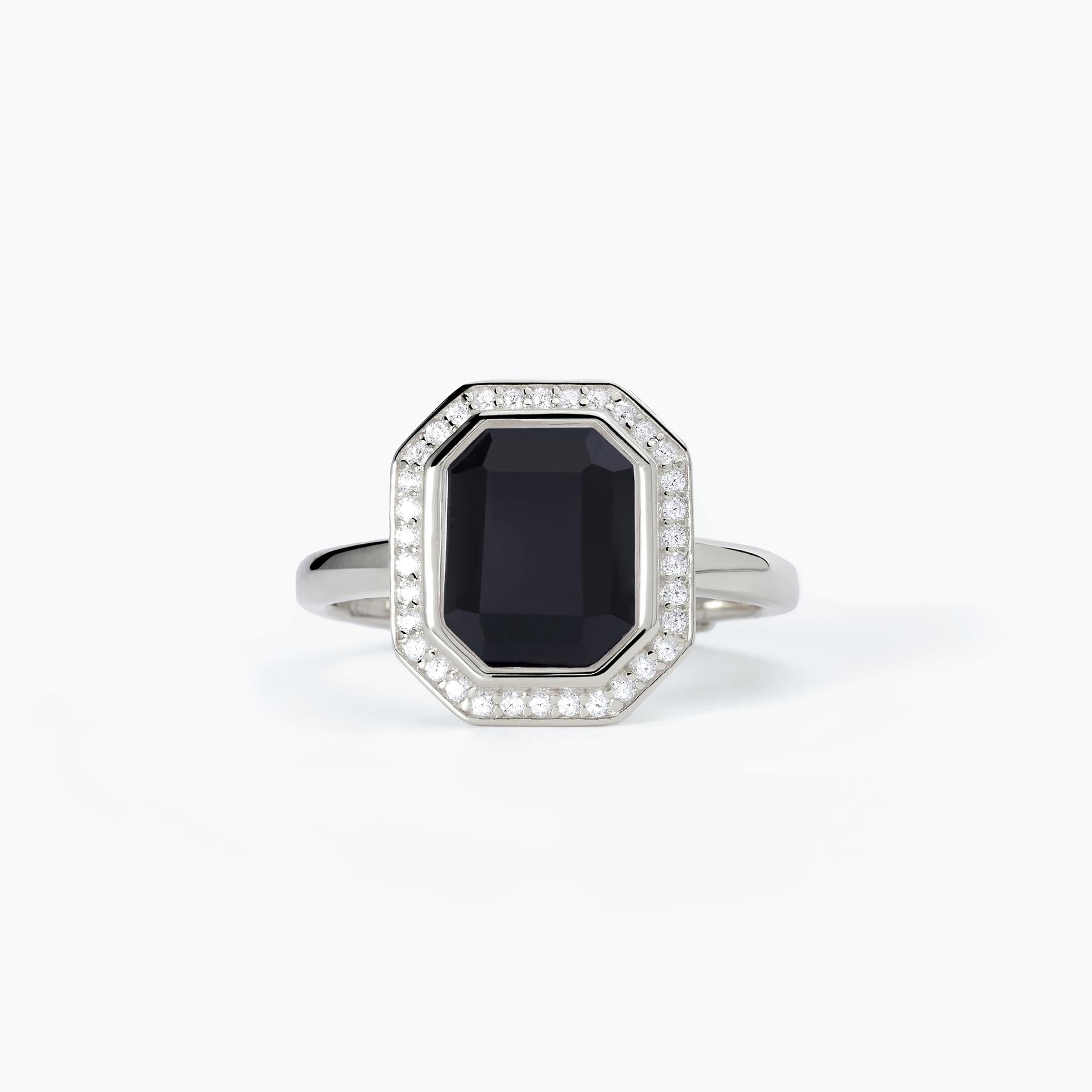Anello taglio ottagonale con agata nera JETSET - Gioielleria Fondente