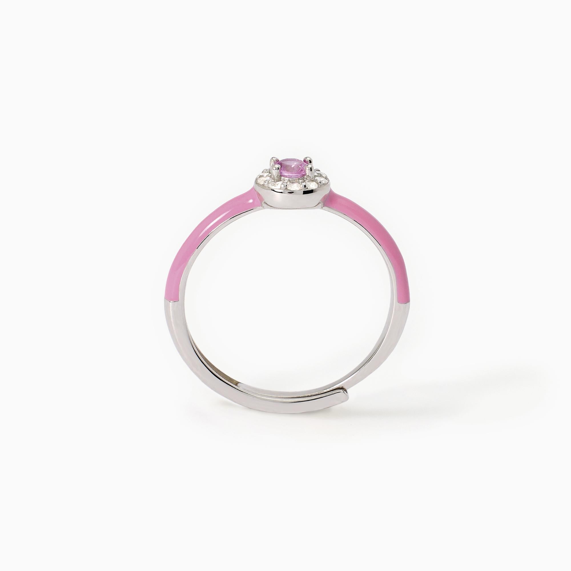 Anello in argento con smalto rosa e zircone rosa MILANESIENNE