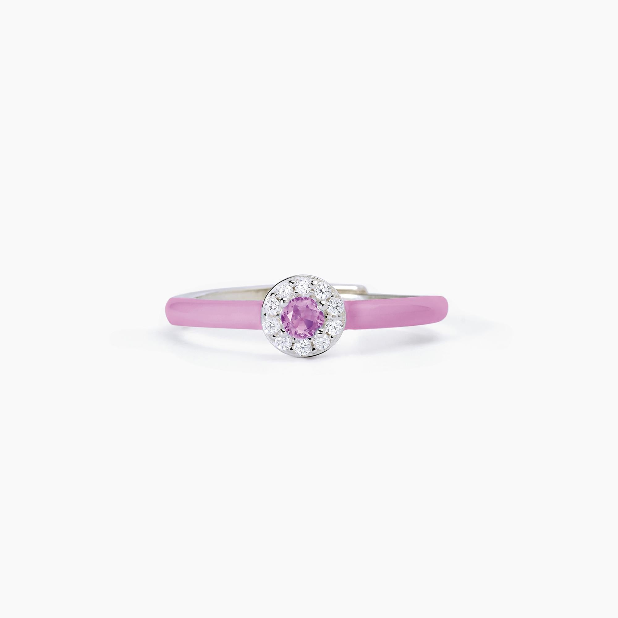 Anello in argento con smalto rosa e zircone rosa MILANESIENNE
