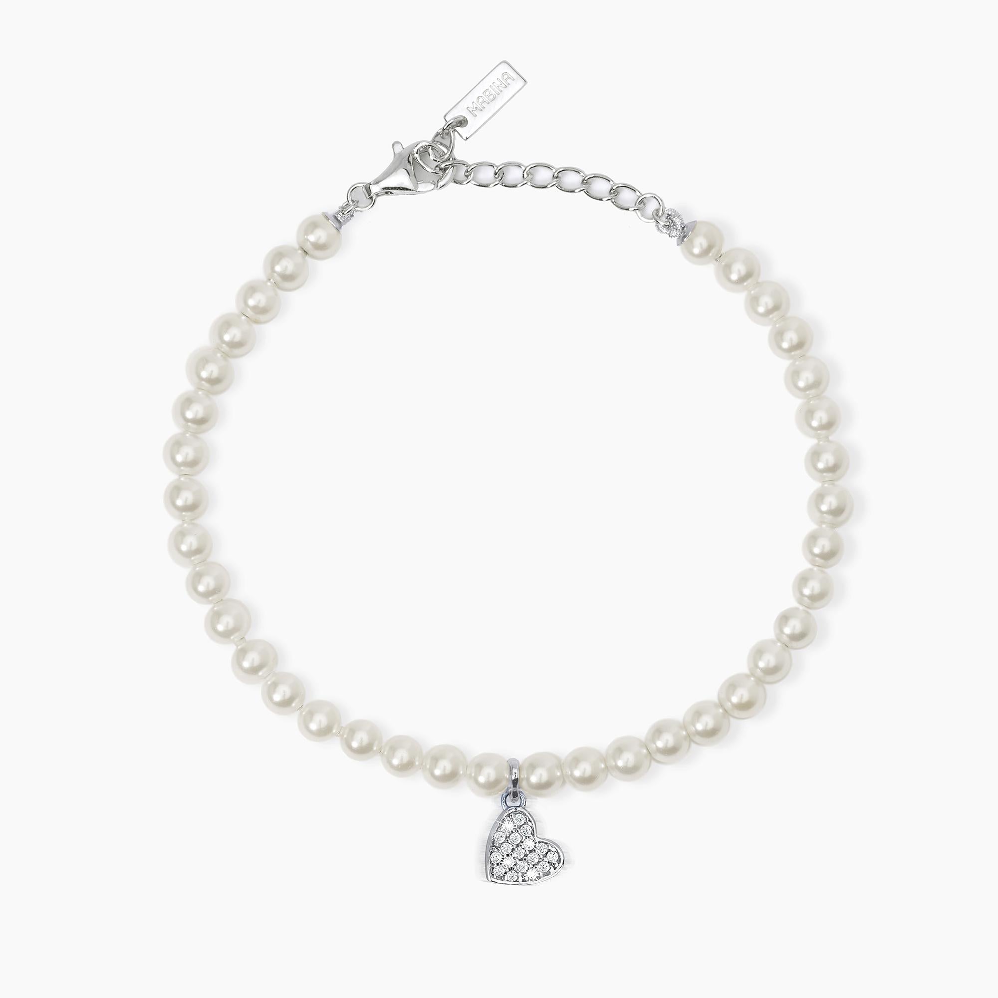 Bracciale con perle conchiglia e cuore in pavè ONE LOVE