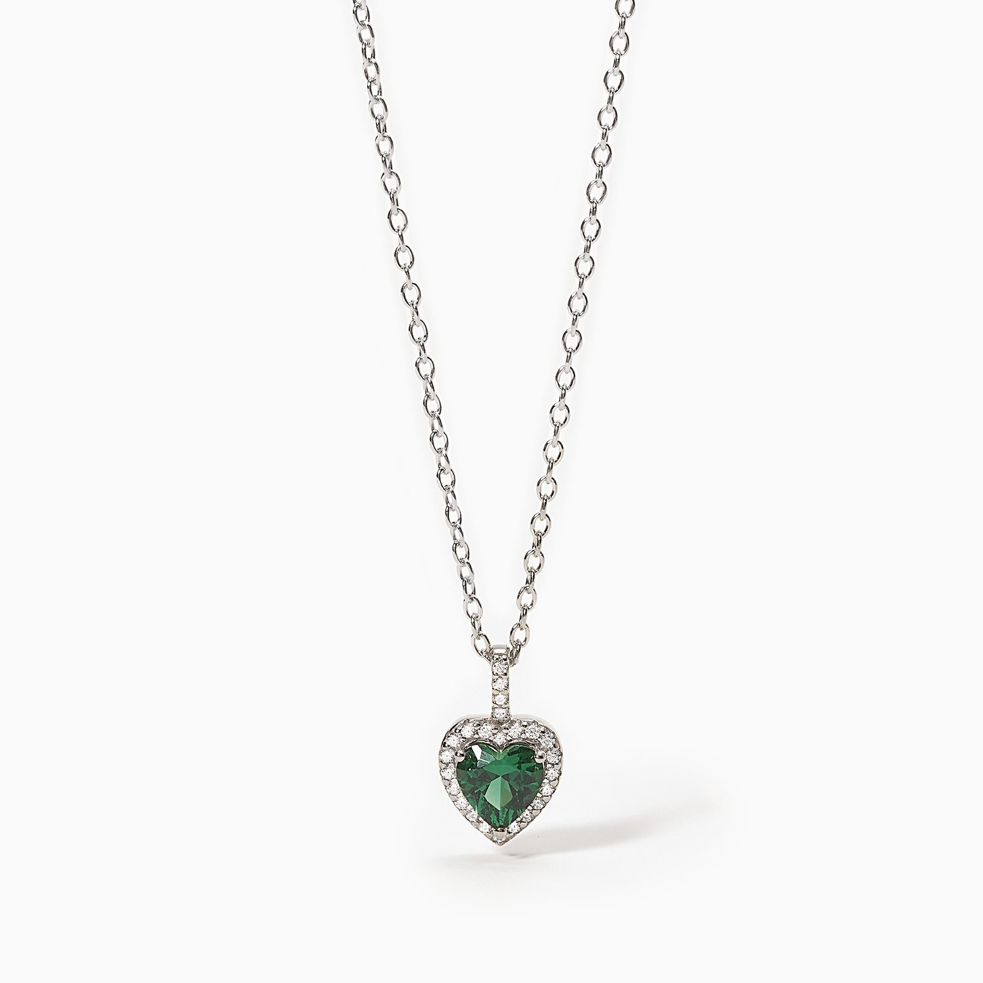 Girocollo in argento con smeraldo sintetico taglio cuore LOVE AFFAIR - Gioielleria Fondente
