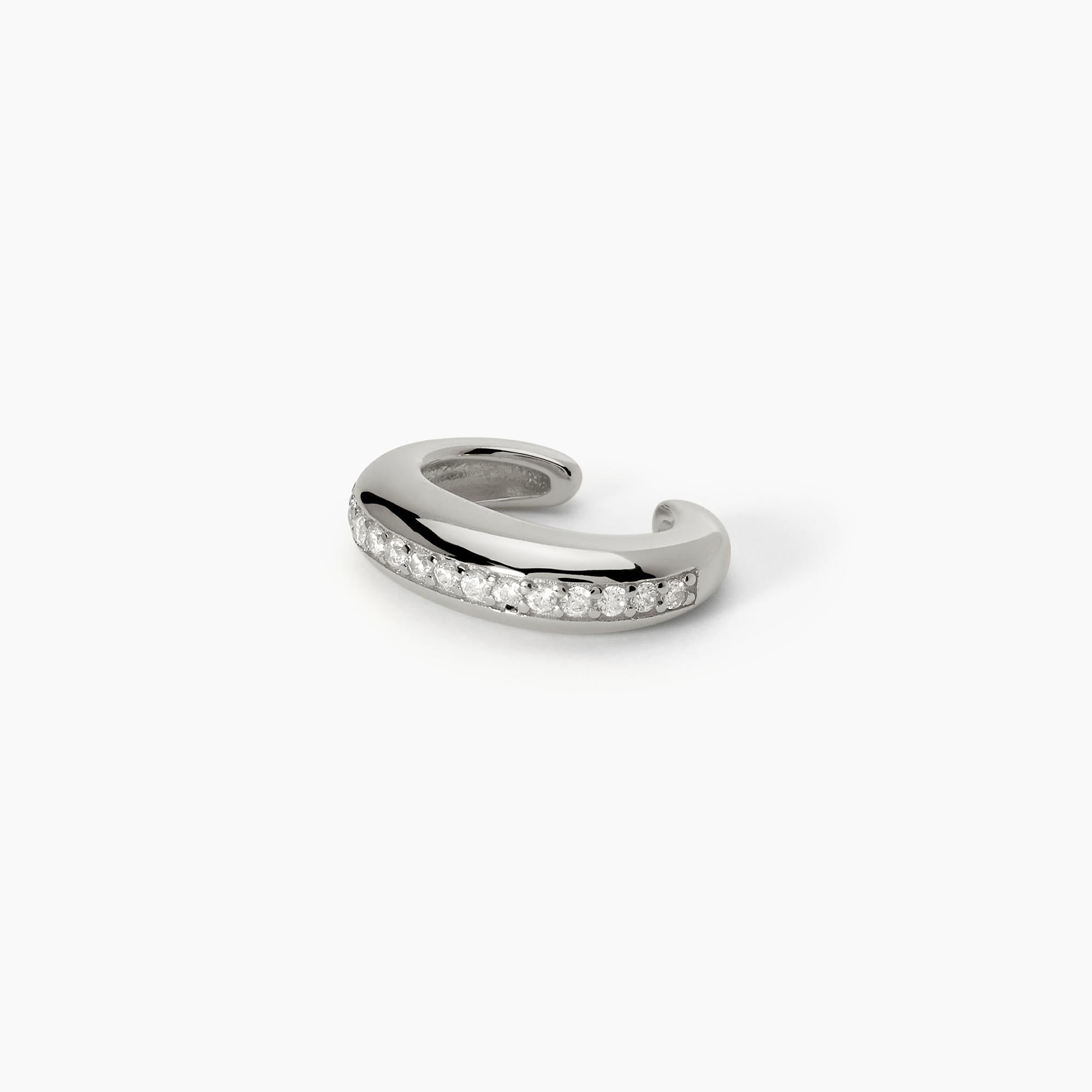 Orecchino ear cuff ovale in argento con zirconi bianchi CUFFMANIA - Gioielleria Fondente