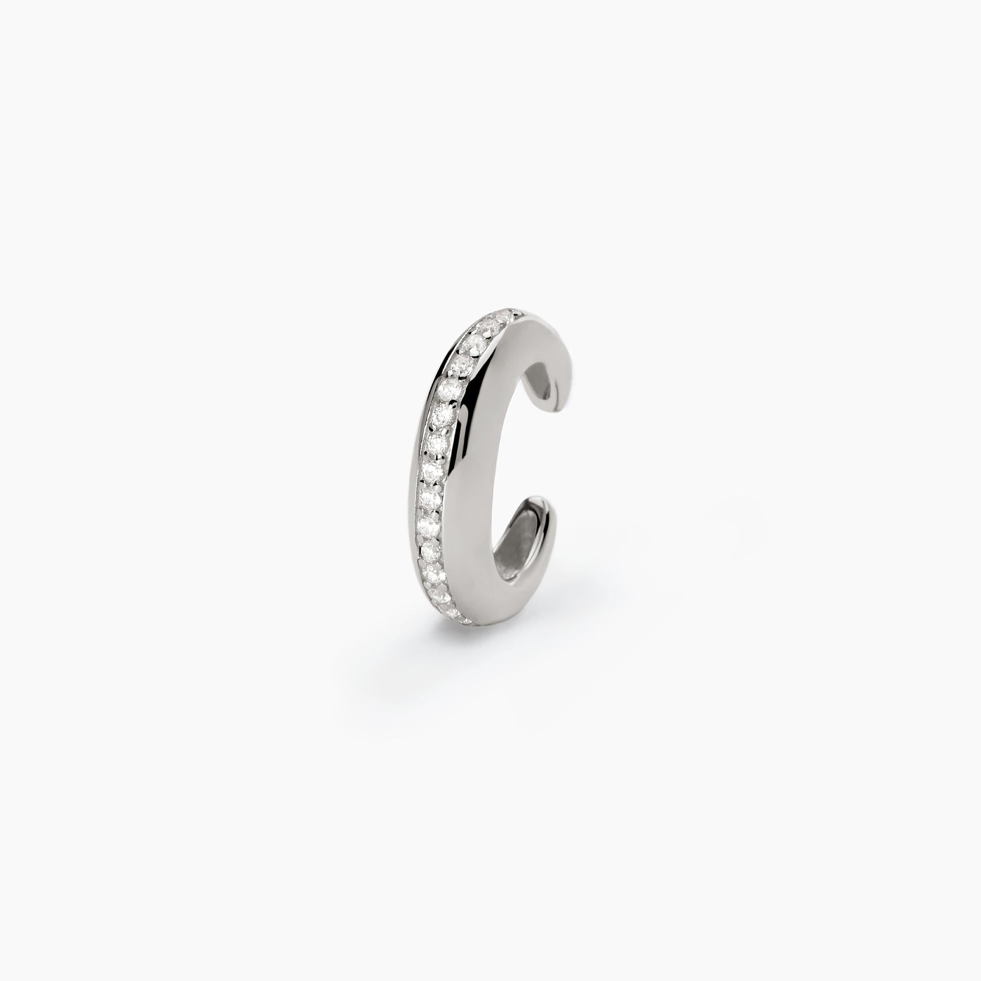 Orecchino ear cuff ovale in argento con zirconi bianchi CUFFMANIA - Gioielleria Fondente