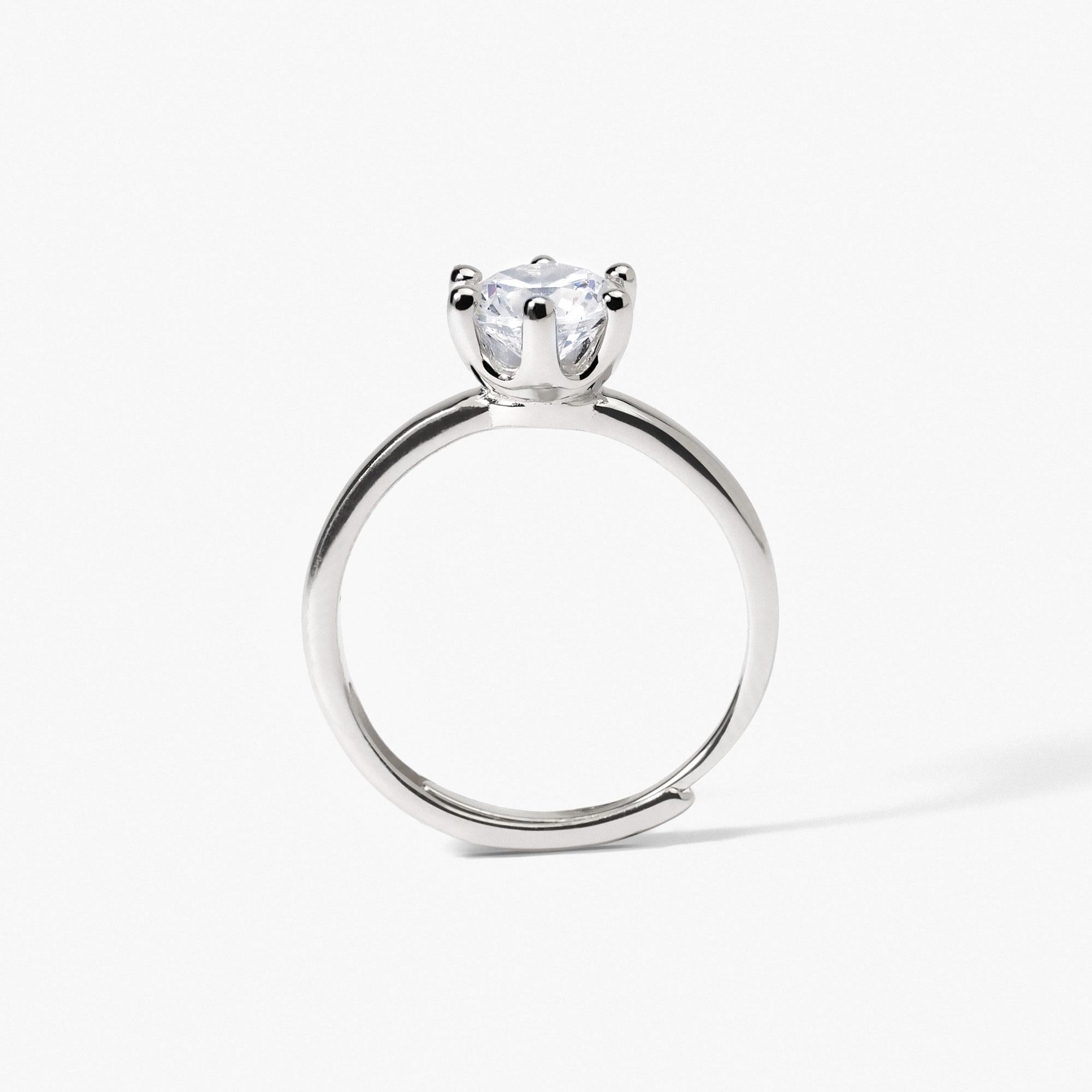 Anello in argento rodiato con zircone - Gioielleria Fondente