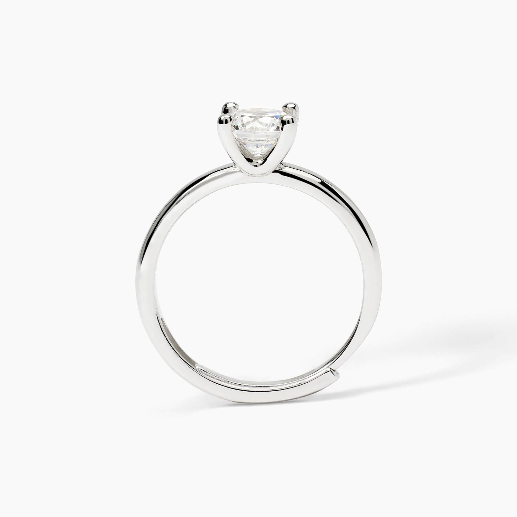 Anello solitario in argento rodiato con zircone - Gioielleria Fondente