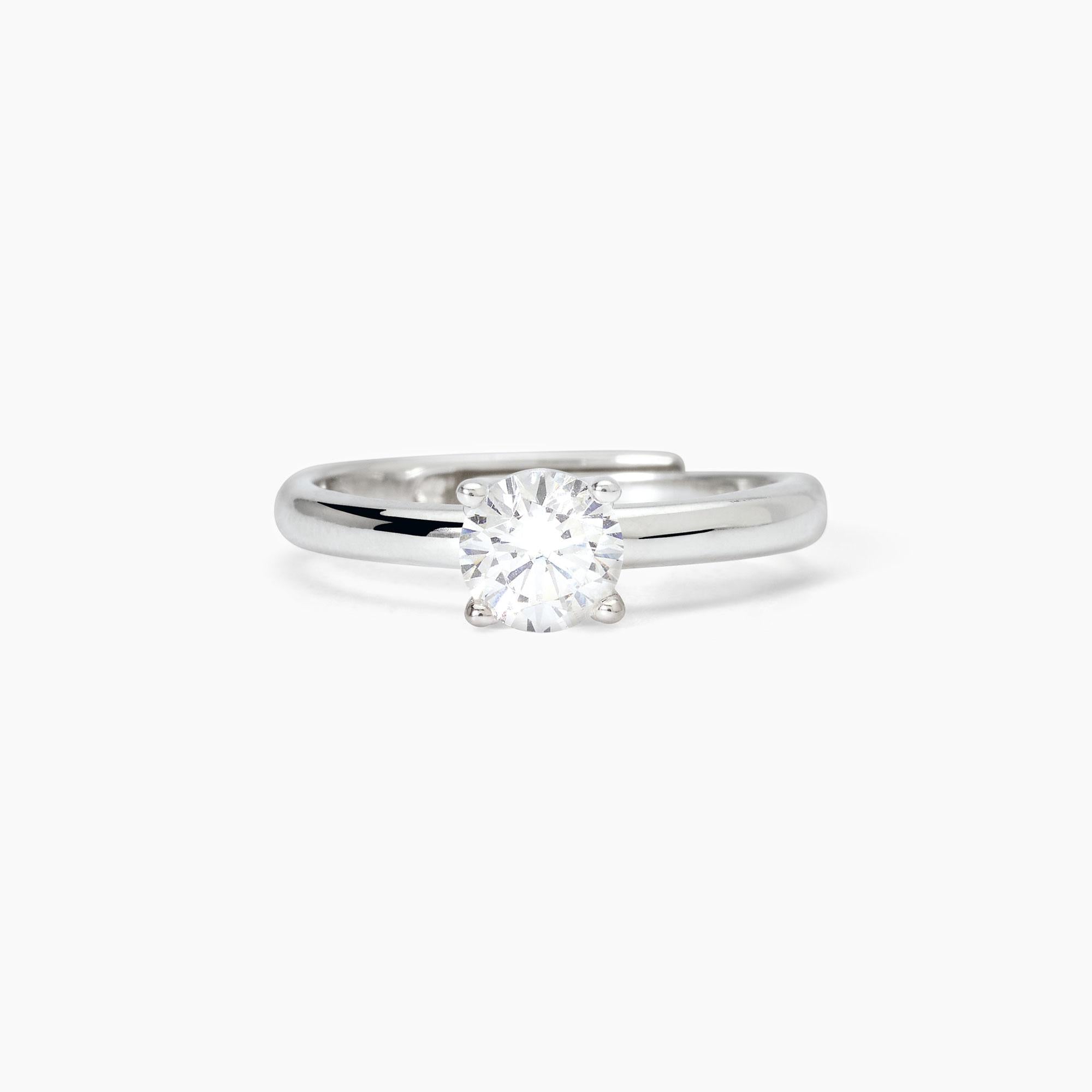 Anello solitario in argento rodiato con zircone - Gioielleria Fondente