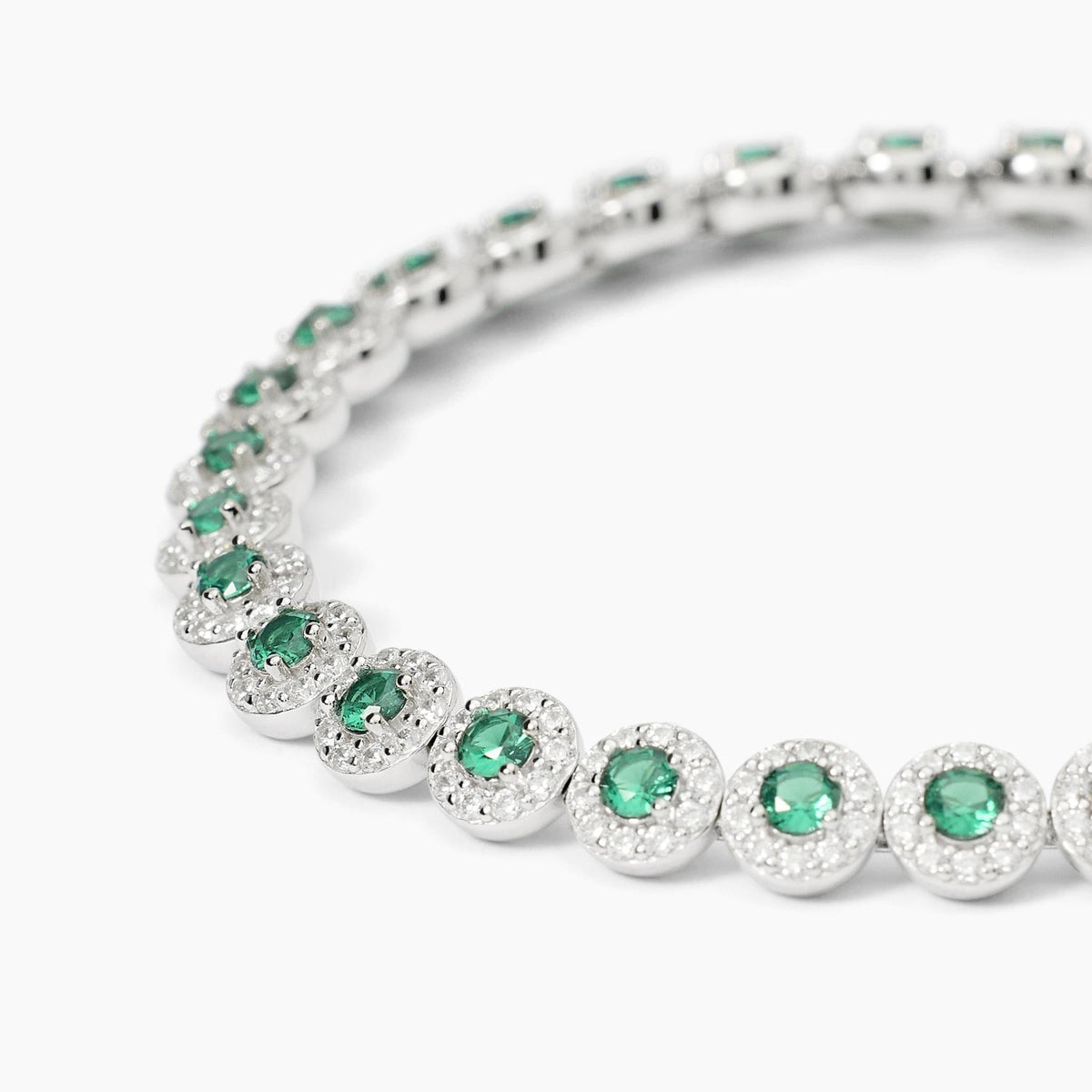 Bracciale tennis in argento con smeraldi sintetici MILANESIENNE - Gioielleria Fondente