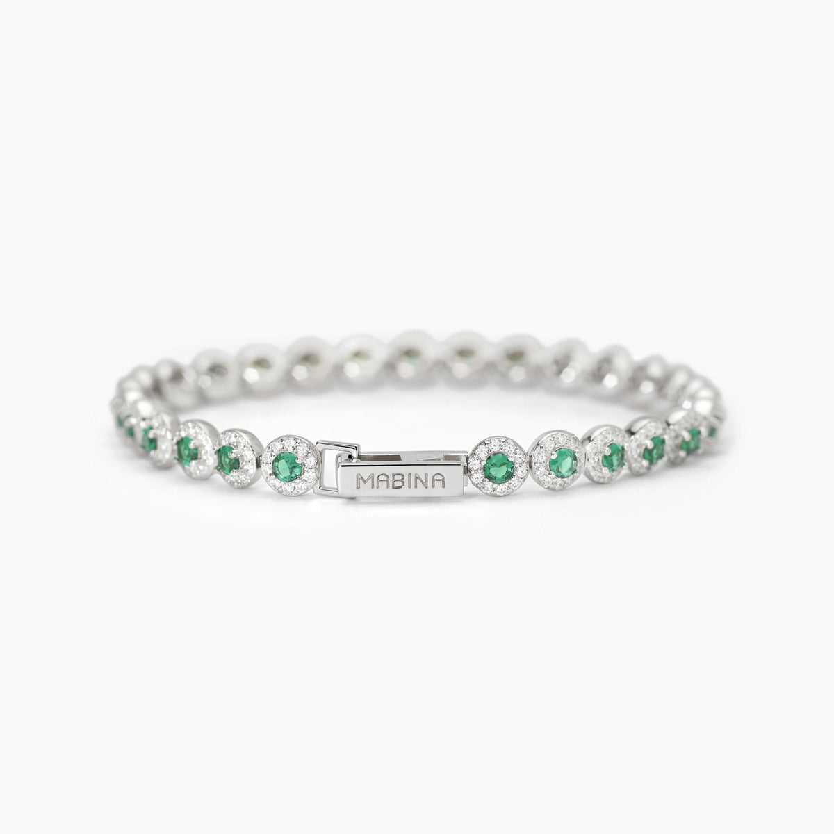 Bracciale tennis in argento con smeraldi sintetici MILANESIENNE - Gioielleria Fondente