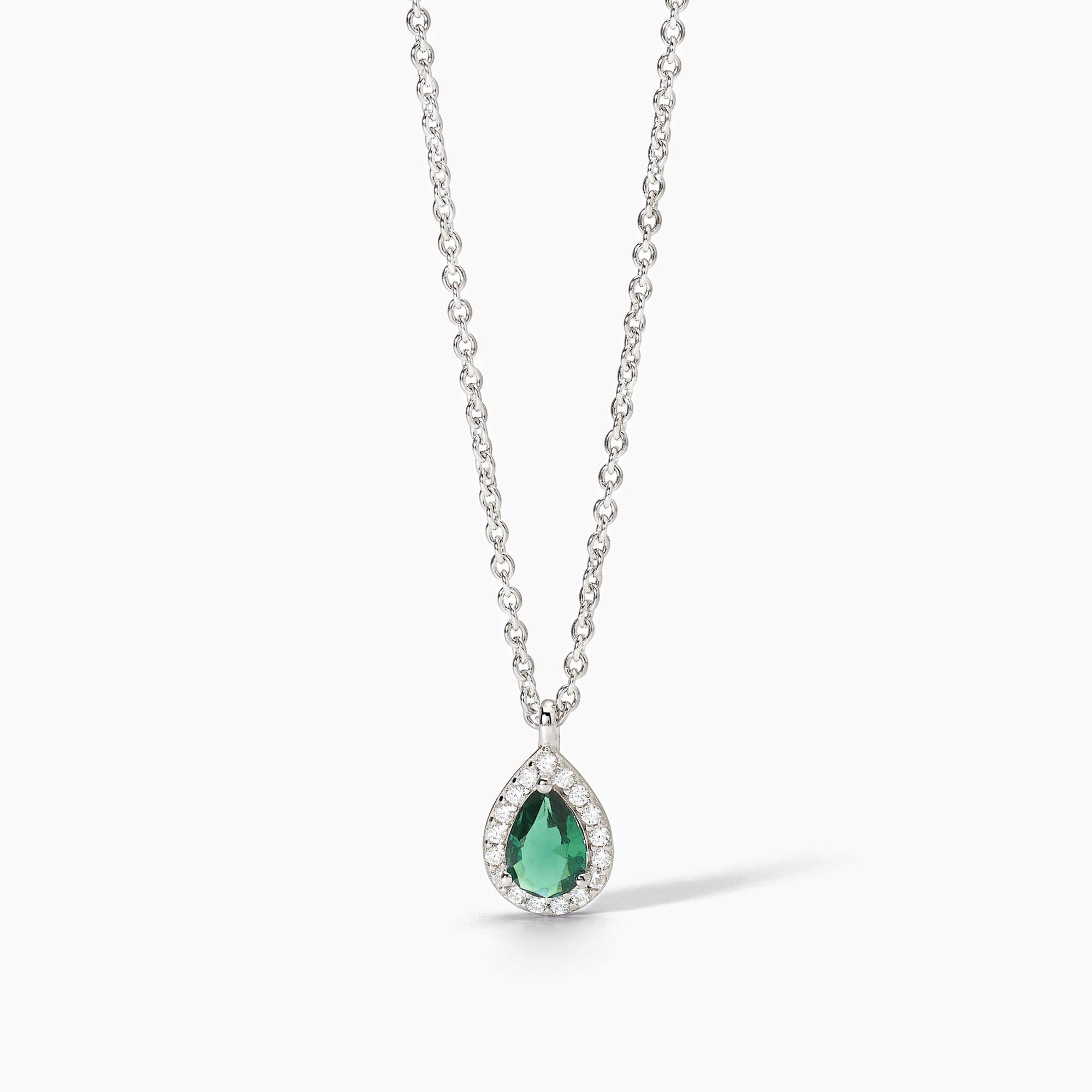 Girocollo in argento con smeraldo sintetico e zirconi COOL OR RÉTRO?