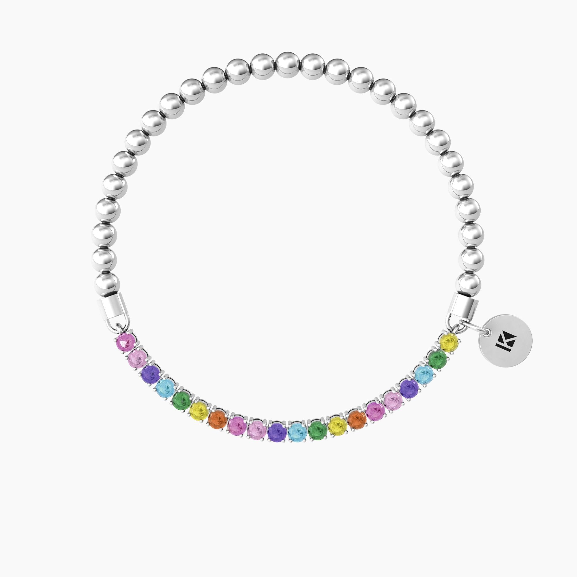 Bracciale elastico con sfere lucide e zirconi multicolor "Bracciale Dei Desideri" - Gioielleria Fondente