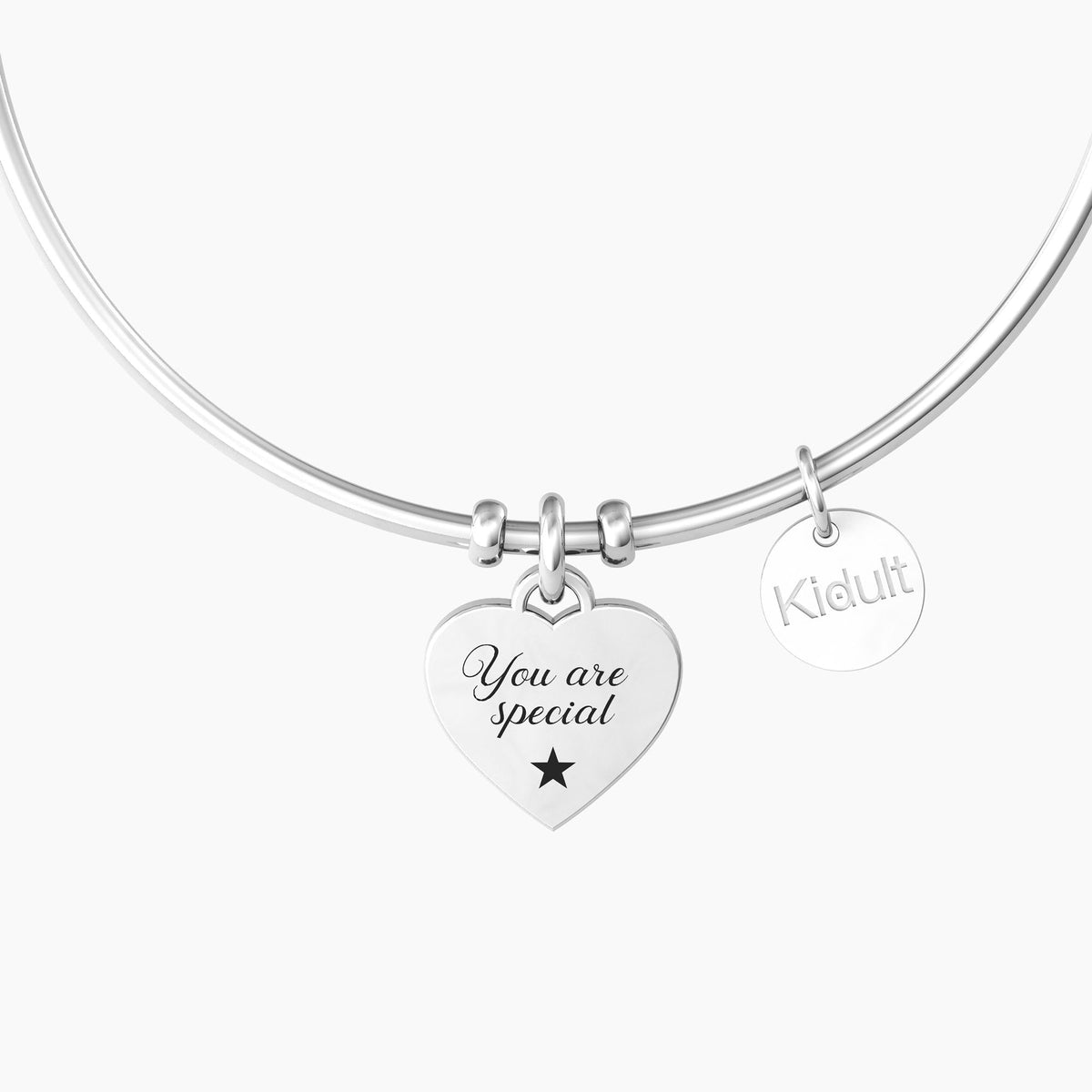 Bracciale rigido con ciondolo cuore e frase CUORE | YOU ARE UNIQUE - Gioielleria Fondente