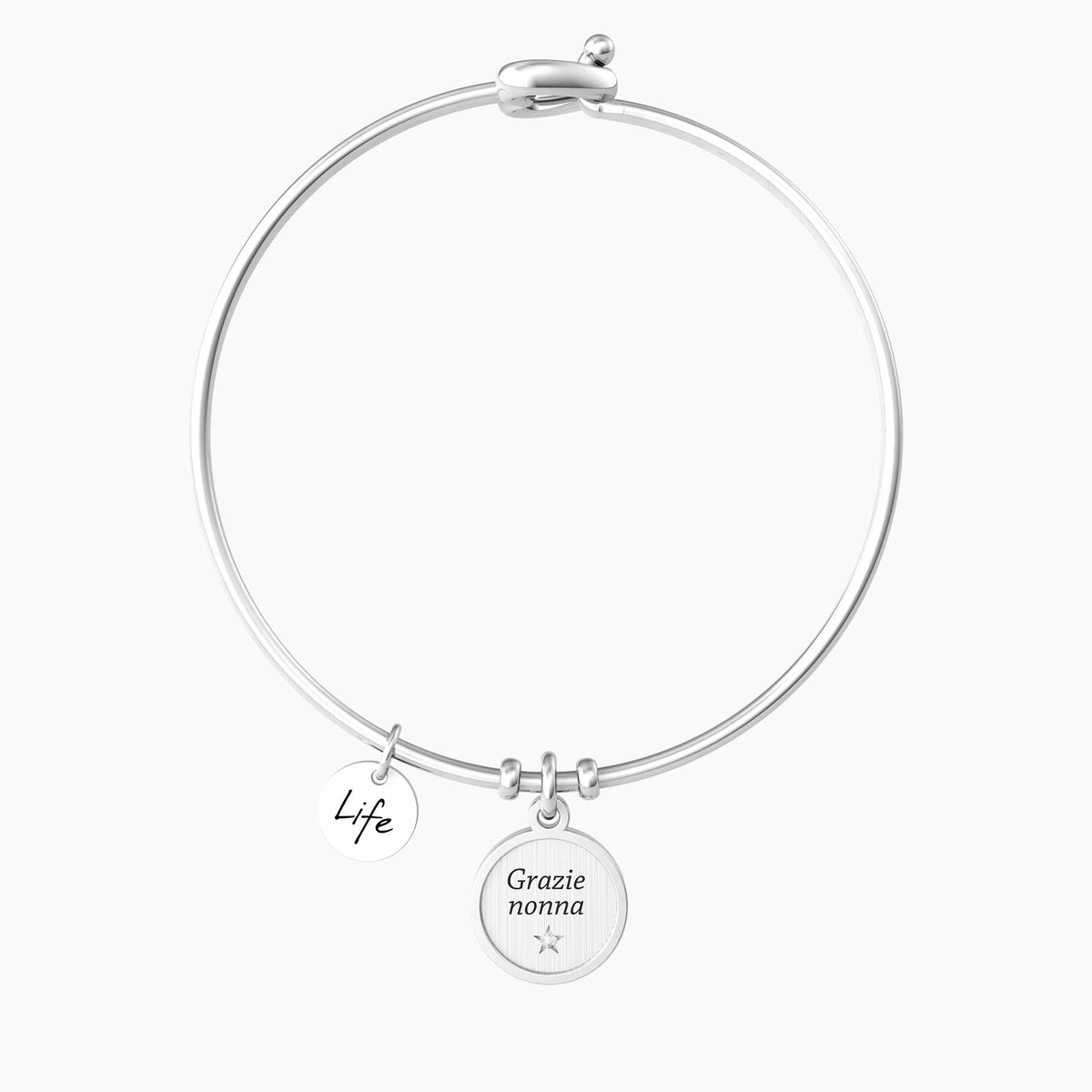 Bracciale rigido nonna con ciondolo e frase GRAZIE NONNA - Gioielleria Fondente