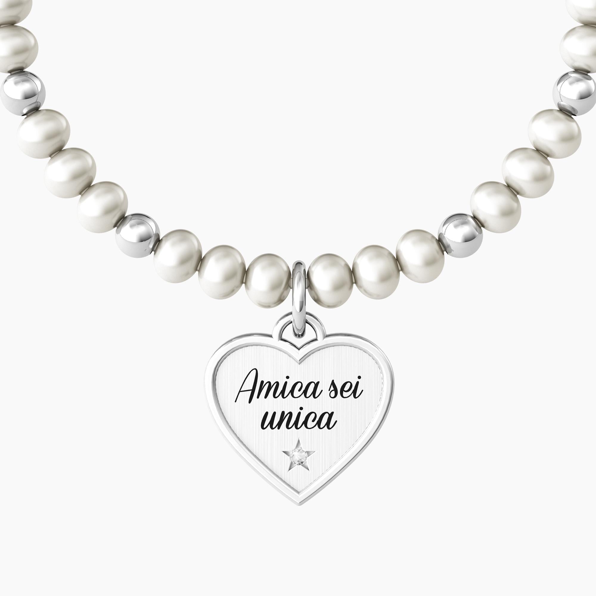 Bracciale amica con perle e ciondolo cuore CUORE | AMICA SEI UNICA - Gioielleria Fondente