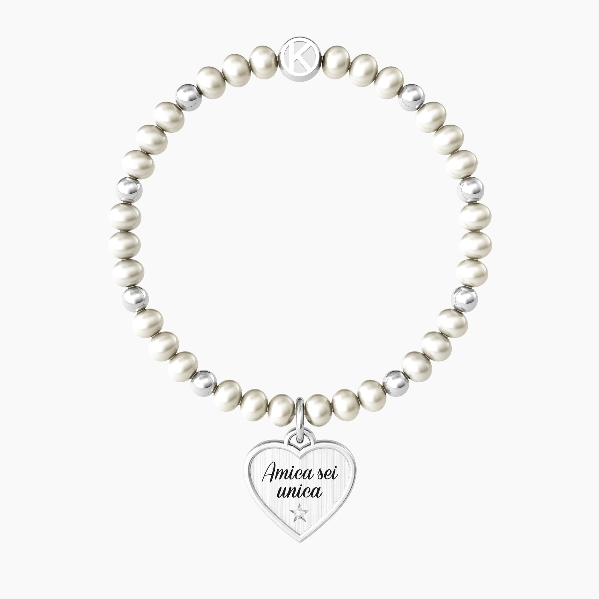 Bracciale amica con perle e ciondolo cuore CUORE | AMICA SEI UNICA - Gioielleria Fondente
