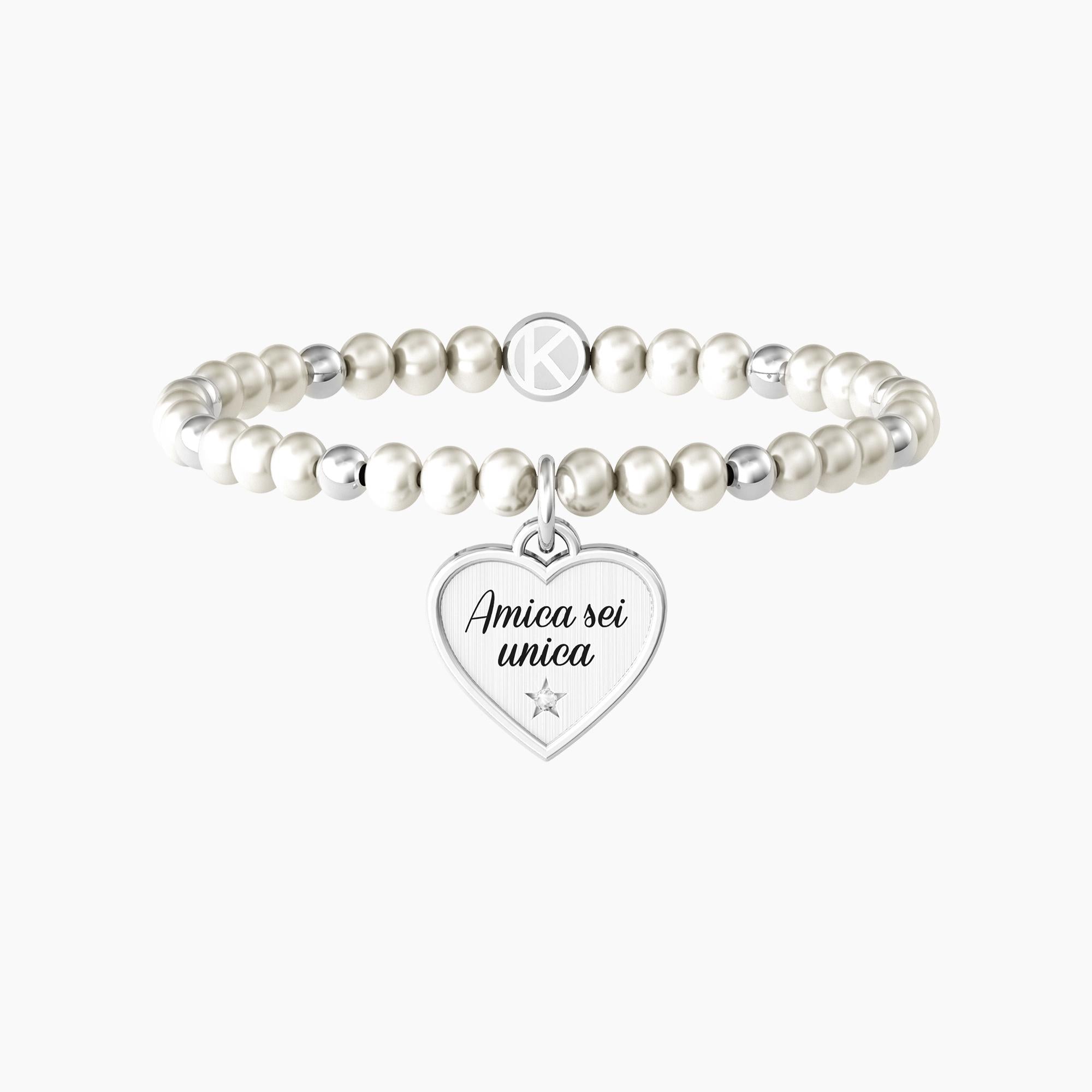 Bracciale amica con perle e ciondolo cuore CUORE | AMICA SEI UNICA - Gioielleria Fondente