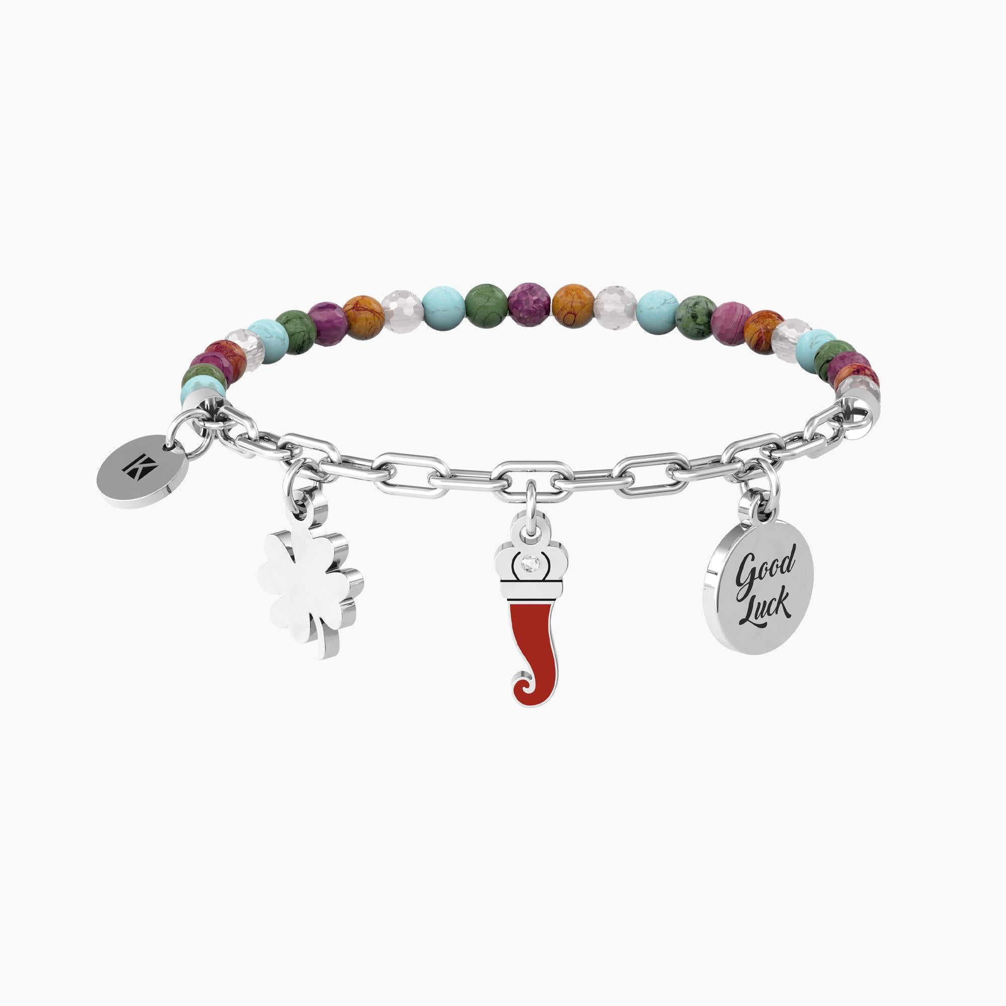 Bracciale con catena, pietre multicolor e ciondoli CORNETTO | PROTEZIONE - Gioielleria Fondente