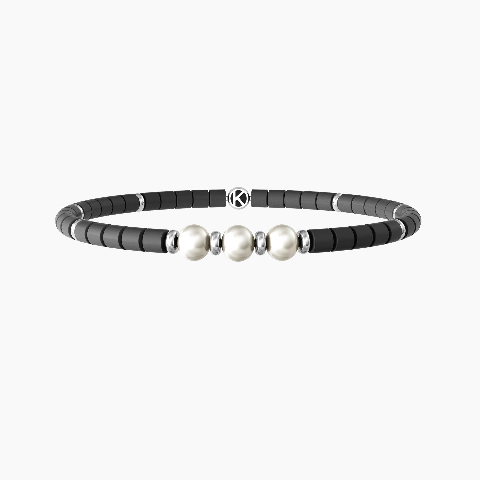 Bracciale elastico uomo con ematite grigia e perle "Tre Desideri" - Gioielleria Fondente
