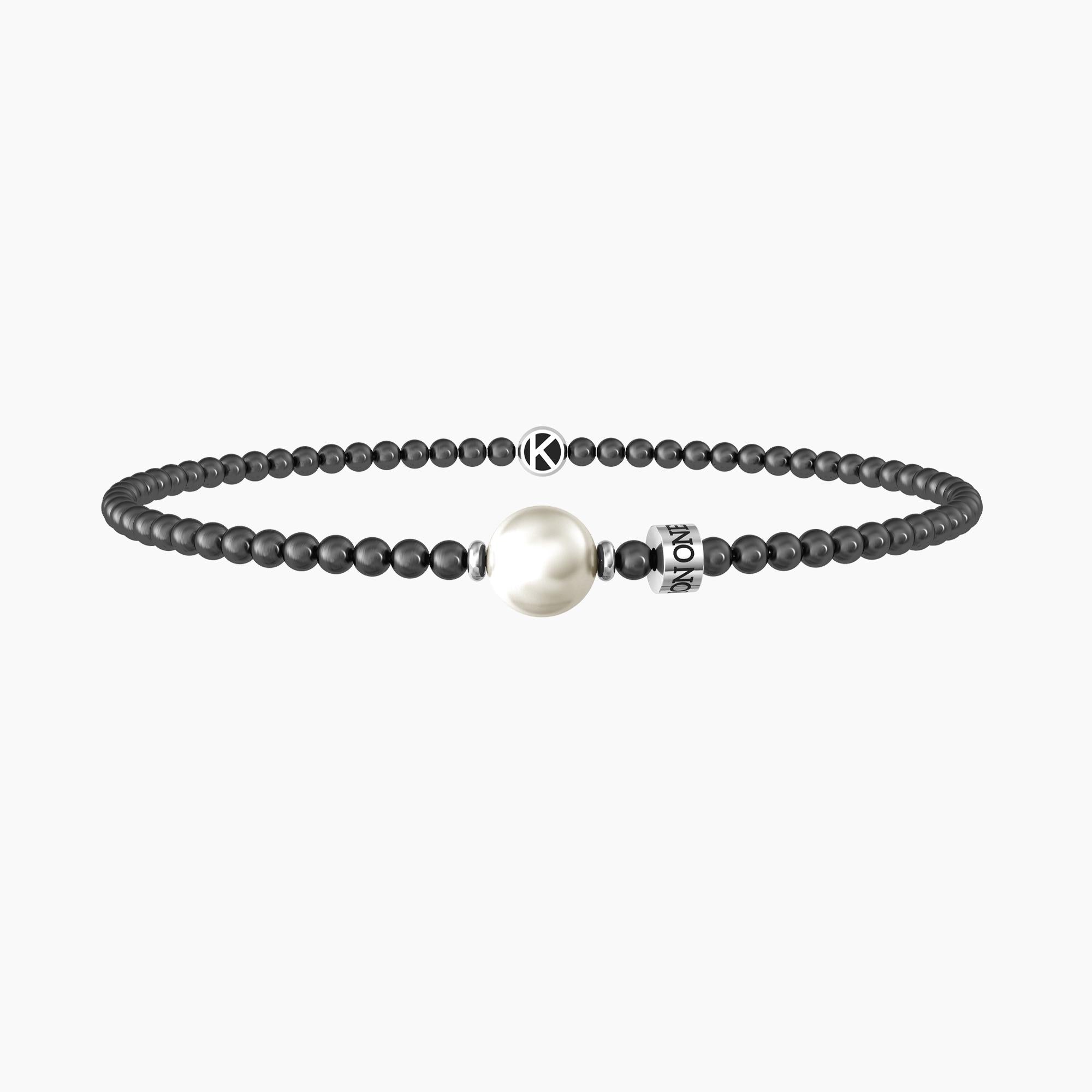 Bracciale elastico uomo con sfere in gunmetal e perla "One in a million" - Gioielleria Fondente
