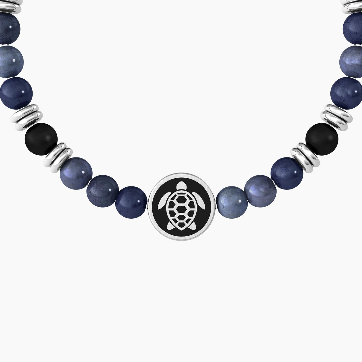 Bracciale uomo con dumortierite blu, agata nera e tartaruga "Tartaruga | Resilienza" - Gioielleria Fondente